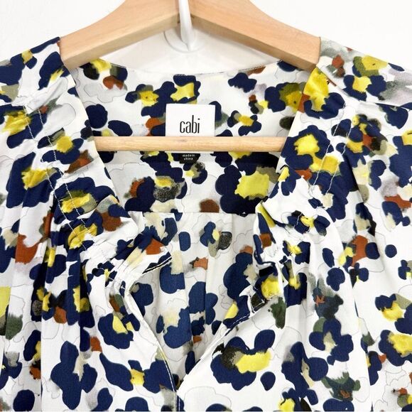 Cabi 5222 Fierce Seeing Spots Abstract Floral Animal Print Ruffle Collar Blouse - Picture 8 of 15